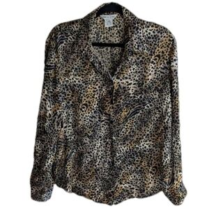 Vintage animal leopard print silk blouse sz L